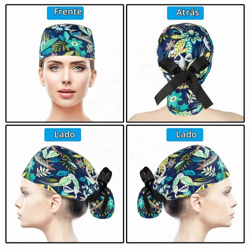 Vista 2 de Gorras de Exfoliación para Mujer Bouffant, Gorras de Exfoliación Ajustables, Gorra de Trabajo con Bolso para Cola de Caballo, Gorra de Ducha