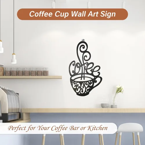 Vista 5 de YAFIYGI Arte de pared de café negro silueta de taza de café para cocina, bar, cafetería, restaurante, letrero decorativo de 10 x 6 pulgadas