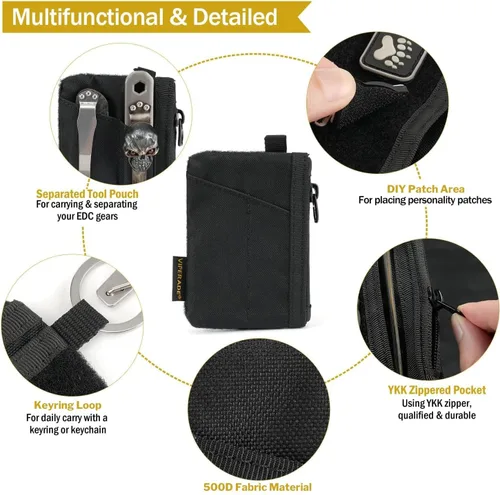 Vista 6 de VIPERADE VE17 - Bolsa pequeña EDC con área de parche para bricolaje, mini bolsa EDC con bolsillo con cremallera, bolsillo para tarjetas pequeñas