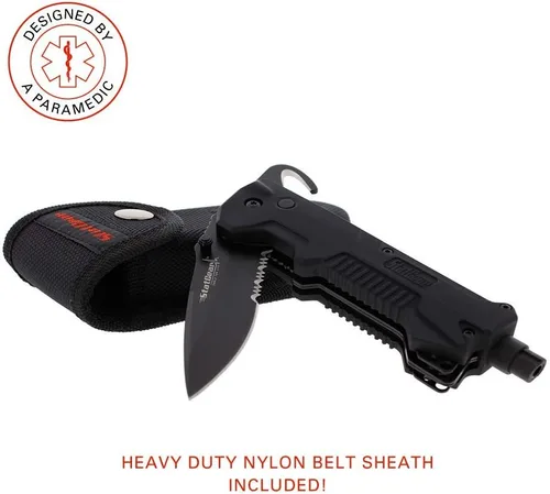 Vista 5 de StatGear Herramienta táctica de rescate automático T3 - Cuchillo de rescate plegable, rompevales de vidrio, cortador de cinturón de seguridad
