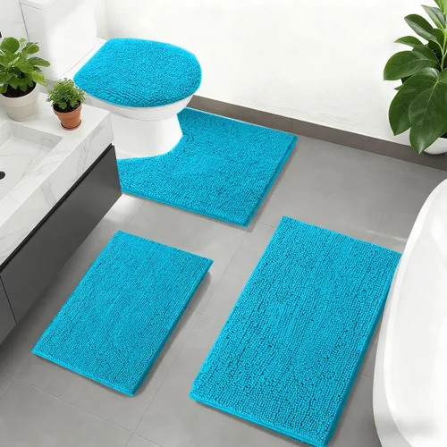 Vista 23 de RUN HELIX Juego de 4 alfombras de baño antideslizantes, suaves, peludas y absorbentes, con tapete de inodoro en forma de U, color negro