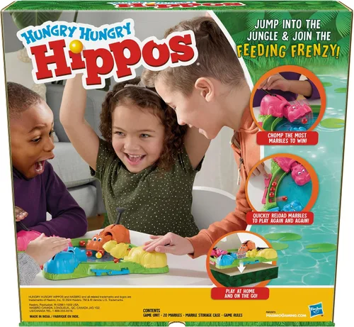 Vista 2 de Hasbro Gaming Juego de hipopótamos hambrientos hambrientos para preescolares Relanzamiento instantáneo de mármol, fácil instalación