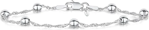 Vista 4 de Amberta Pulsera de plata de ley 925 1.4 Singapur con cuentas de bola de 0.157 in, 7 pulgadas, 7.5 pulgadas