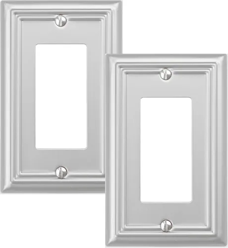 Vista 15 de OKAWYC Adler - Placa de pared de metal para interruptor de luz de palanca/decorador, paquete de 2 unidades, níquel cepillado, 2 Gang