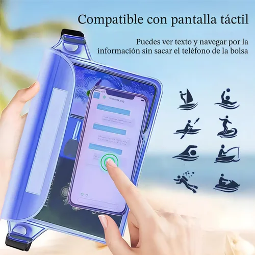 Vista 5 de CADONO Paquete de 2 fundas impermeables con correa ajustable para la cintura Bolsa seca sensible al tacto en pantalla, mantiene tu teléfono y Negro