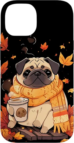 Vista 4 de Pug Fall Autumn Leaves Pumpkin Spice Latte Dog Kawaii Case for iPhone 17