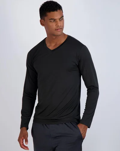Vista 2 de Paquete de 4 camiseta activa de manga larga con cuello en V para hombre protección solar para pesca natación protección solar UPF 50 disponible