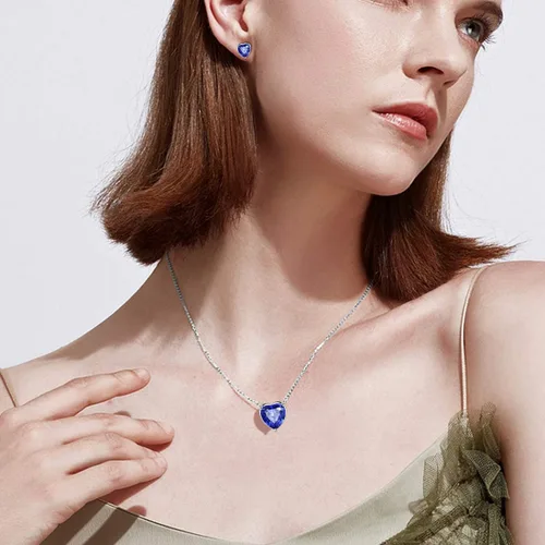 Vista 2 de Aurora Tears 925 Sterling Silver 12 Birthstone Hearts Jewelry Women Crystal WeddingEngagementBridal Heart NecklaceEarringRingBracelet Sets Jewellery