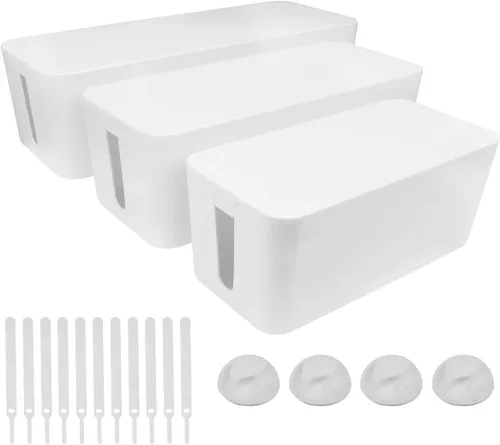 Vista 10 de DUNCHATY Caja de organización de cables, paquete de 3 unidades, caja organizadora de cables para escritorio, TV, cubierta de regleta de alimentación