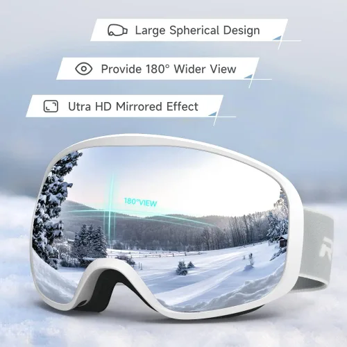 Vista 3 de Gafas de esquí de snowboard para hombres, mujeres, adultos, jóvenes, sobre gafas OTG/100% protección UV, antivaho/visión amplia