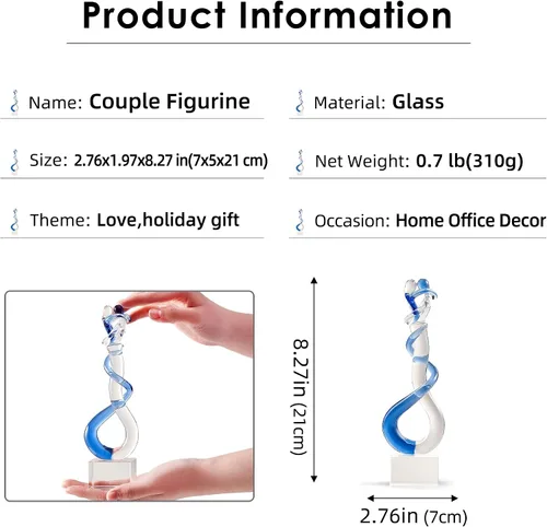 Vista 2 de EUSTUMA Figura de vidrio soplado a mano, escultura hecha a mano para parejas, aniversario de boda y regalo del día de San Valentín, colección