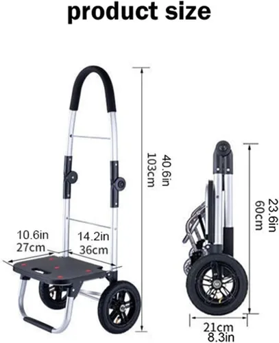 Vista 7 de Carrito de la compra Carrito de la compra Carro de compras plegable Carrito de compras para comestibles, carrito de equipaje Carro de comestibles