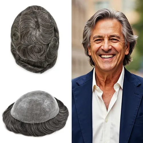 Vista 508 de Toupee para hombre 100% cabello humano real tupé para hombres 0.004 in piel de poliuretano para hombre, sistema de reemplazo de piezas de pelo