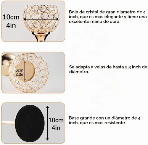 Vista 9 de Juego de 2 portavelas de cristal dorado, globo de cristal de gran