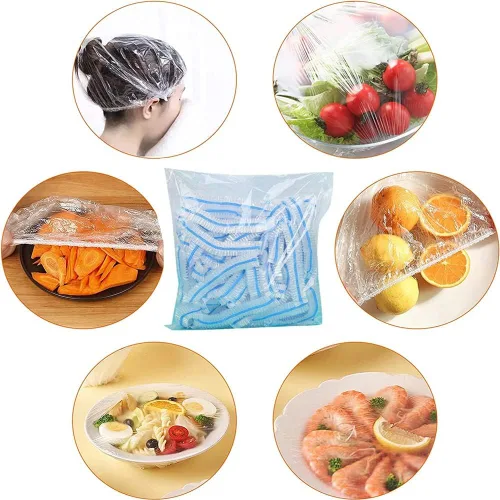 Vista 5 de AKOAK Bolsas desechables para almacenamiento de alimentos (aproximadamente 200), película adhesiva, reutilizables, tapa elástica de plástico