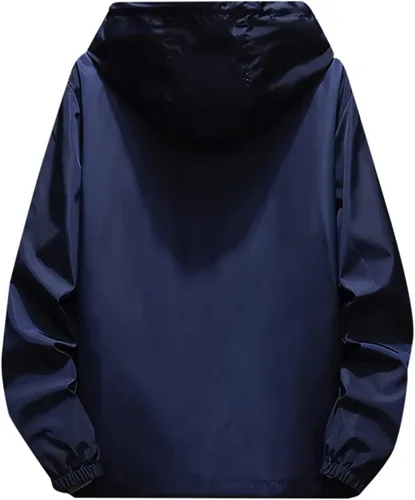 Vista 4 de Ymosrh Chaqueta impermeable ligera para hombre, rompevientos con capucha, M-7XL