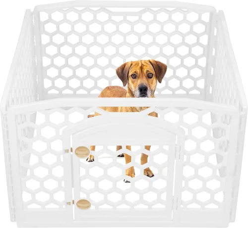 Vista 12 de IRIS USA - Corralito para perros de 4 paneles, recinto para mascotas, color blanco Negro