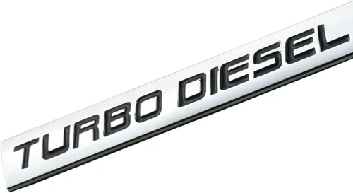 Vista 4 de Emblema metálico con acabado cromado Turbo Diesel (letra roja) (cromo negro) Emblema metálico con acabado cromado Turbo Diesel (letra roja)