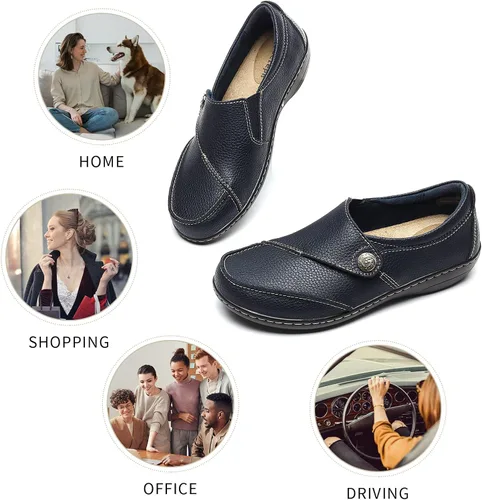 Vista 3 de Geoeleph Mocasines casuales para mujer, cómodos y cómodos para caminar, mocasines de cuero para conducir
