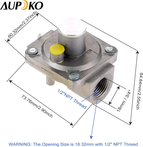 Vista 5 de Aupoko Regulador de parrilla de gas natural 1/2 "-14NPT LP Reguladores de gas, presión de entrada: 1/2 "PSIG, presión de salida LPG 5 "W.C, para gas