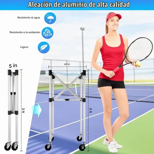 Vista 3 de Angooni Professional Tennis Cart, 150/240 Ball Capacity, Silent PU Wheels
