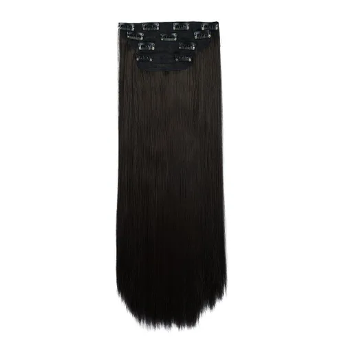 Vista 4 de REECHO - Juego de 4 extensiones de cabello sintético con clip de 12 pulgadas, 14 pulgadas y 16 pulgadas, lacio, largo y grueso, marrón oscuro
