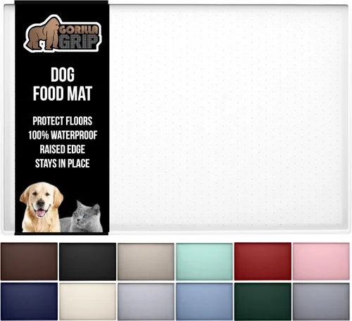 Vista 23 de GORILLA GRIP Alfombrilla para mascotas 100% impermeable con bordes elevados de silicona sin BPA, alfombrillas para comida de gatos y perros que Menta