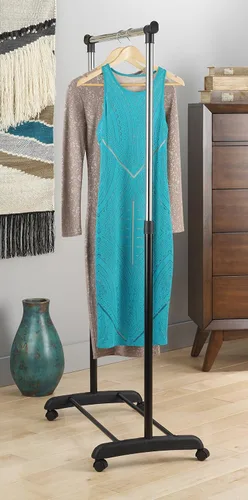 Vista 6 de Whitmor Perchero ajustable con ruedas, perchero con ruedas para colgar ropa, perchero resistente de un solo riel, estante colgante portátil