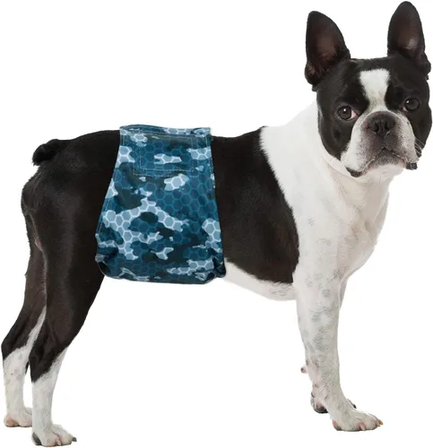 Vista 7 de Pet Soft Bandas para el vientre para perros – Pañales lavables para perros machos, reutilizables, paquete de 3 unidades para cachorros (XS, ejército)