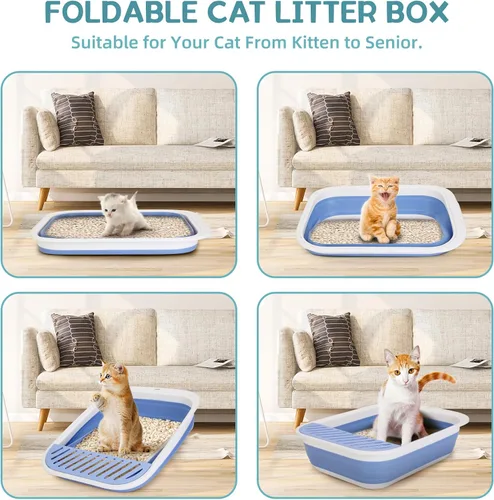 Vista 2 de ShineMe - Caja de arena plegable para gatitos, caja de arena pequeña para gatos con pala y bolsa de arena, impermeable, antisalpicaduras para gatos