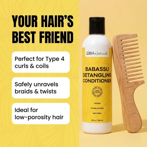 Vista 5 de OBIA Naturals Acondicionador desenredante Babassu, 8 onzas Vegan, coconut-free formula with avocado oil. Ideal for hydrating curly, coily and low