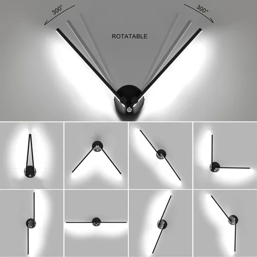 Vista 2 de Kawell Lámpara de pared LED de 12 W cableada con interruptor, brazos giratorios de 300°, iluminación moderna para sala de estar, dormitorio