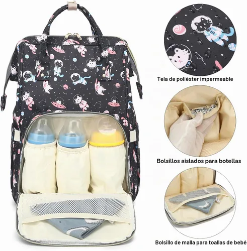 Vista 2 de Mochila para pañales para bebé, mochila de gran capacidad, impermeable, para maternidad, viajes, con correas para cochecito, Gato, Classic