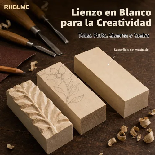 Vista 8 de RHBLME 40 bloques de tallado de tilo, bloques de madera sin terminar de 4 x 1 x 1 pulgada para tallar, cubos de madera maciza suave para tallar