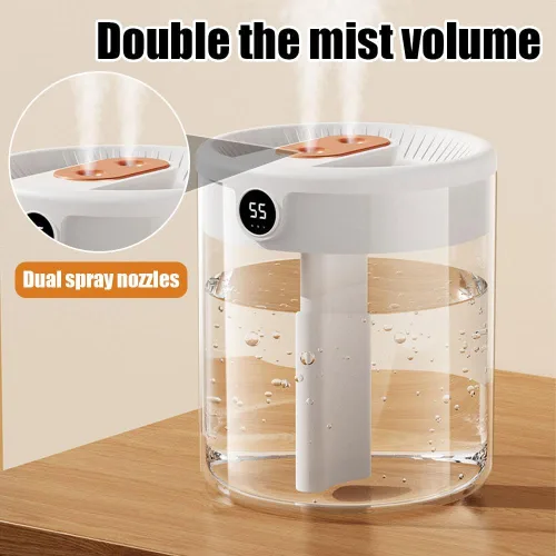 Vista 2 de Humidificador, humidificador de escritorio personal USB de 2L con luz nocturna, boquilla doble, humidificador de aire silencioso para el hogar