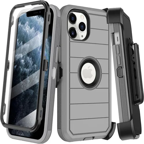 Vista 15 de KECAI Funda para iPhone 11 Pro con estuche de clip para cinturón, protector de pantalla integrado, resistente a prueba de golpes, protección contra