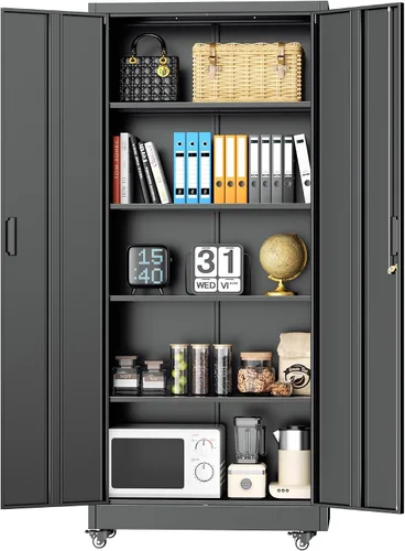 Vista 15 de INTERGREAT Gabinete de almacenamiento de metal con puertas con cerradura, gabinetes de almacenamiento de acero con cerradura con 2 puertas