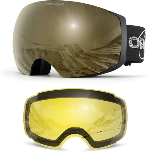 Vista 13 de Odoland Magnetic Interchangeable Anti-Fog Ski Goggles with 2 Lens Large Spherical Frameless Snow Snowboard Goggles for Men Women