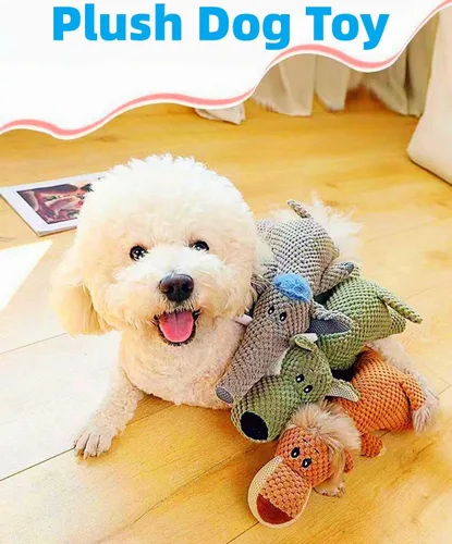 Vista 4 de Juguete para perro, animal robusto diseñado para masticadores pesados, juguete de peluche grande para perro, juguete chirriante duradero