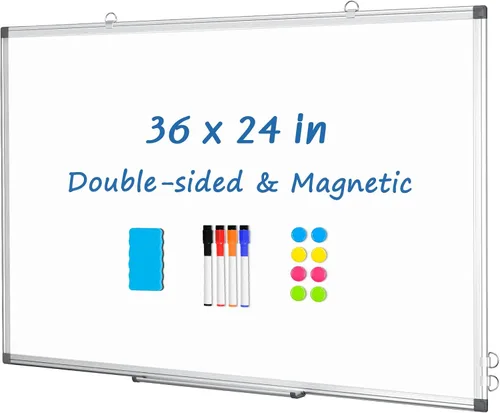Vista 9 de DOLLAR BOSS Pizarra magnética blanca, 30 x 20 pulgadas, pizarra de borrado en seco de doble cara Whiteboard