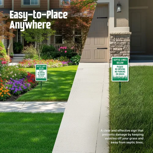 Vista 5 de SmartSign Letrero de patio con texto en inglés "Septic Lines Below - Please No Driving No Parking On Grass" de 10 x 7 pulgadas, kit de estaca de 18