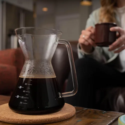 Vista 2 de London Sip - Cafetera de vidrio para verter sobre café con filtro de acero inoxidable reutilizable, mango ergonómico y boquilla fácil de verter, 4