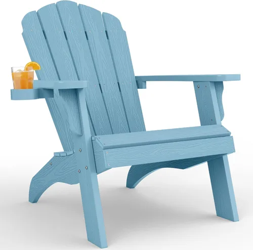 Vista 11 de YEFU Silla Adirondack de gran tamaño con soporte para tazas, silla para fogata de plástico para exteriores, resistente a la intemperie, silla