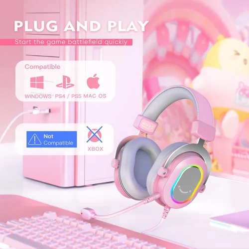 Vista 6 de FIFINE Auriculares para juegos de PC, auriculares con cable USB con micrófono, sonido envolvente 7.1, control en línea, auriculares RGB sobre
