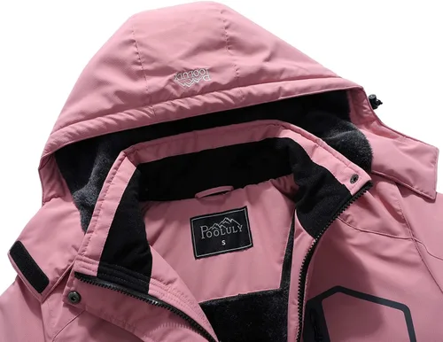 Vista 5 de Pooluly - Chaqueta de invierno para esquísnowboard para mujer, con capucha, impermeable, rompeviento