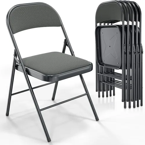 Vista 16 de VINGLI Paquete de 4 sillas plegables con asientos acolchados, marco de metal con asiento y respaldo de tela, capacidad de 350 libras, color negro