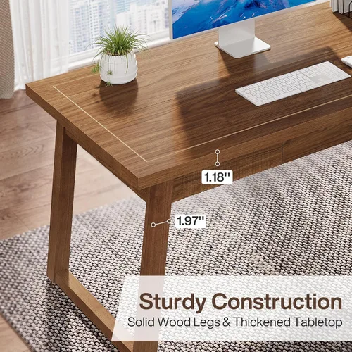 Vista 7 de Tribesigns Escritorio ejecutivo de oficina en casa: Escritorio de computadora de madera de 55 pulgadas con cajón, mesa de escritura moderna