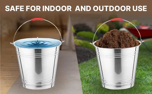 Vista 7 de Skywin Bote de metal con tapa, cubo de metal duradero de 4 galones con tapa para cargas pesadas, bote de basura ecológico para exteriores