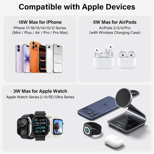 Vista 7 de Estación de carga inalámbrica 3 en 1 para iPhone, Apple Watch y AirPods