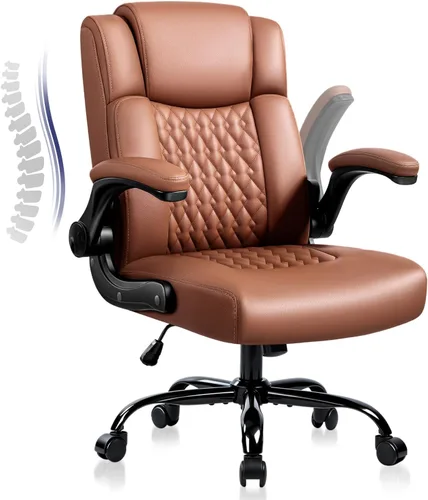 Vista 10 de Silla de escritorio de cuero OFIKA, silla de oficina ergonómica con soporte lumbar, silla de computadora, silla ejecutiva de cuero con reposabrazos